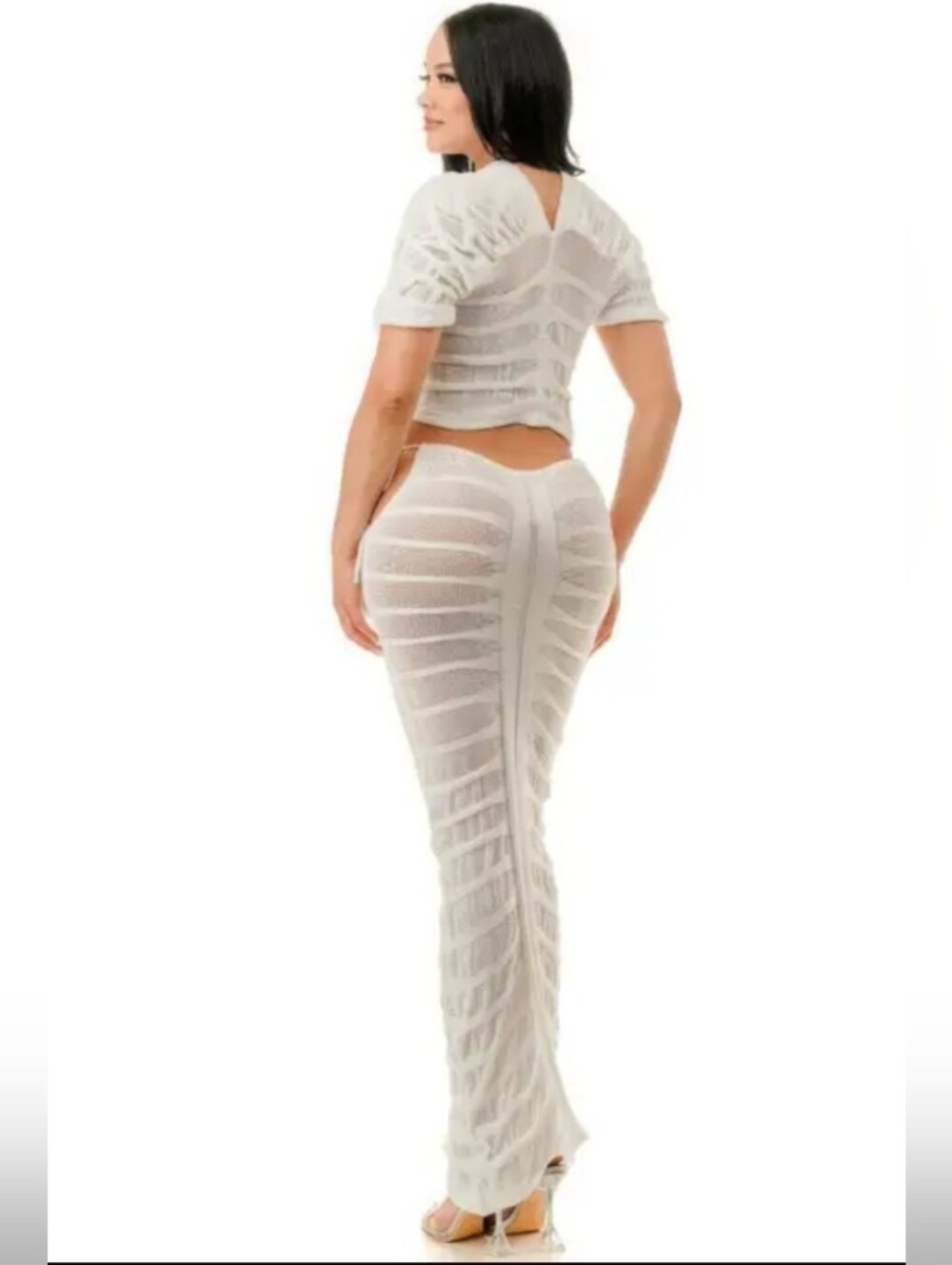 Sheer Textured White Maxi SkirtSet  - Women's Fashion - Picture 5 of 5